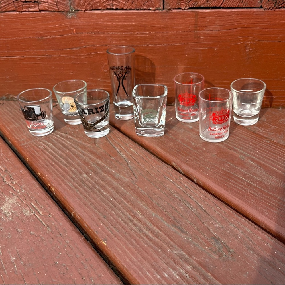 Shot Glasses Lot Of Eight Assorted Glasses And Sizes